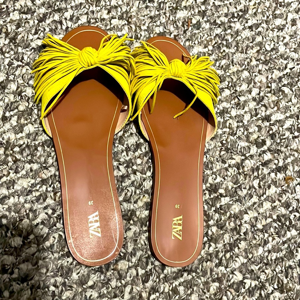 Zara yellow fringe sandal flats